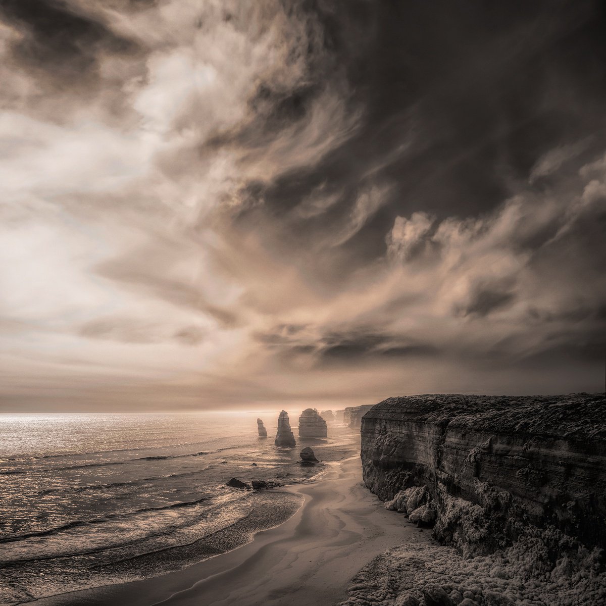 Photorealistic Landscape Photograph By Nick Psomiadis, 35 X 35", Oceanic Glow, Original Artwork