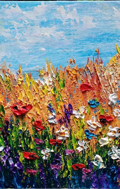 Wildflowers poppies and daisies at the meadow by Oksana Fedorova