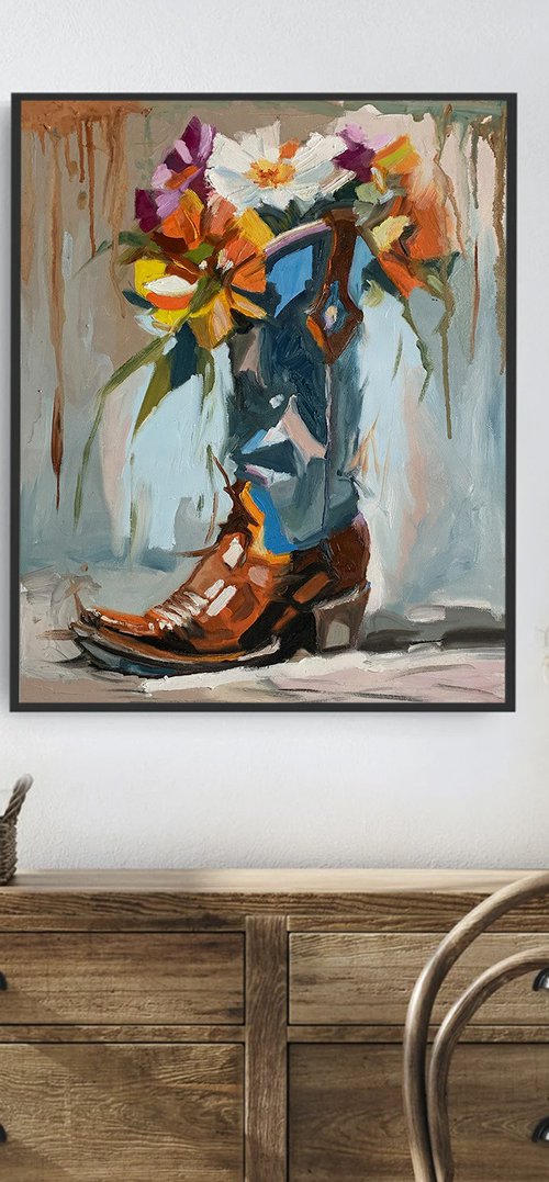 Cowboy Boot, Flower Bouquet. by Vita Schagen
