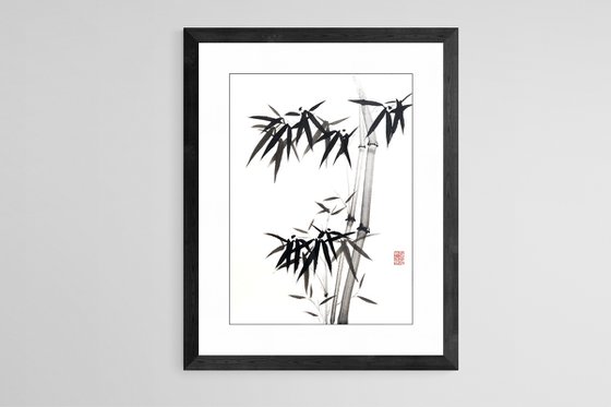 Two bamboo branches - Bamboo series No. 2101 - Oriental Chinese Ink Painting