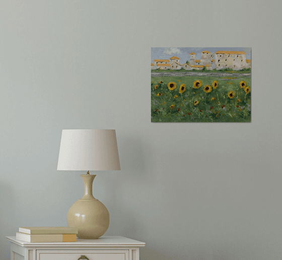 Sunflowers field near the old village