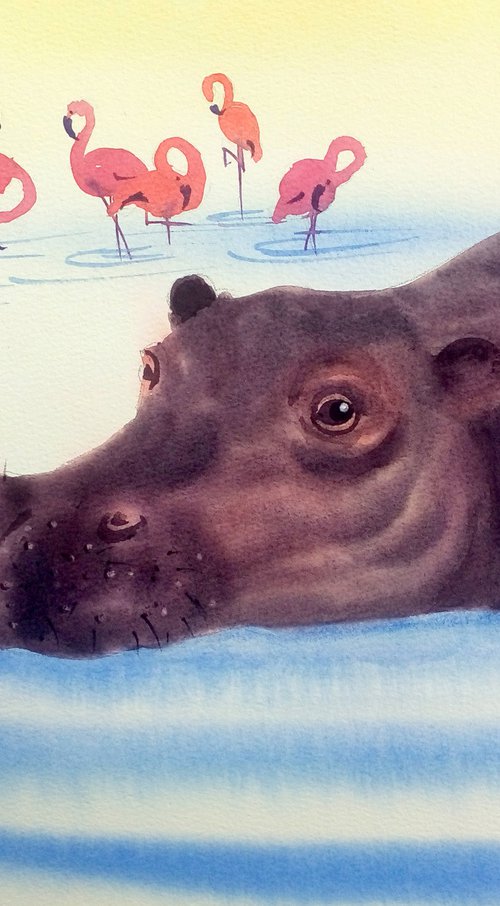 Happy Hippo by Olga Beliaeva Watercolour