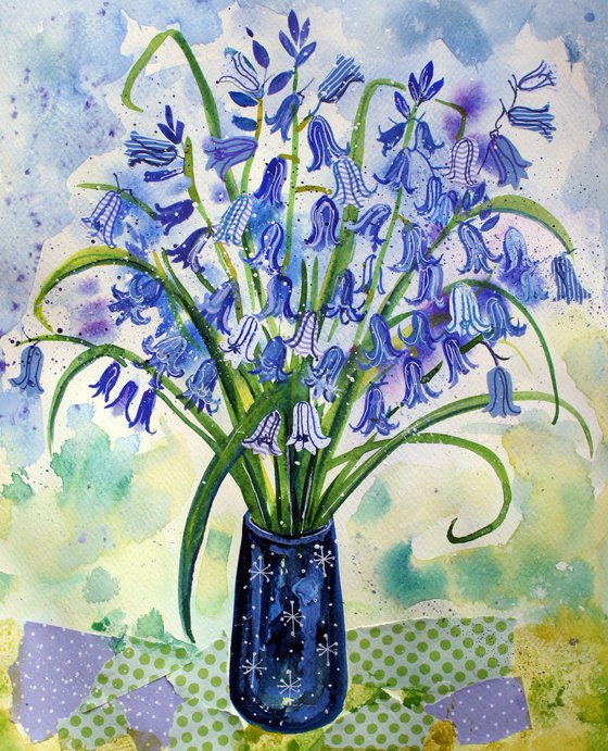Little vase of bluebells