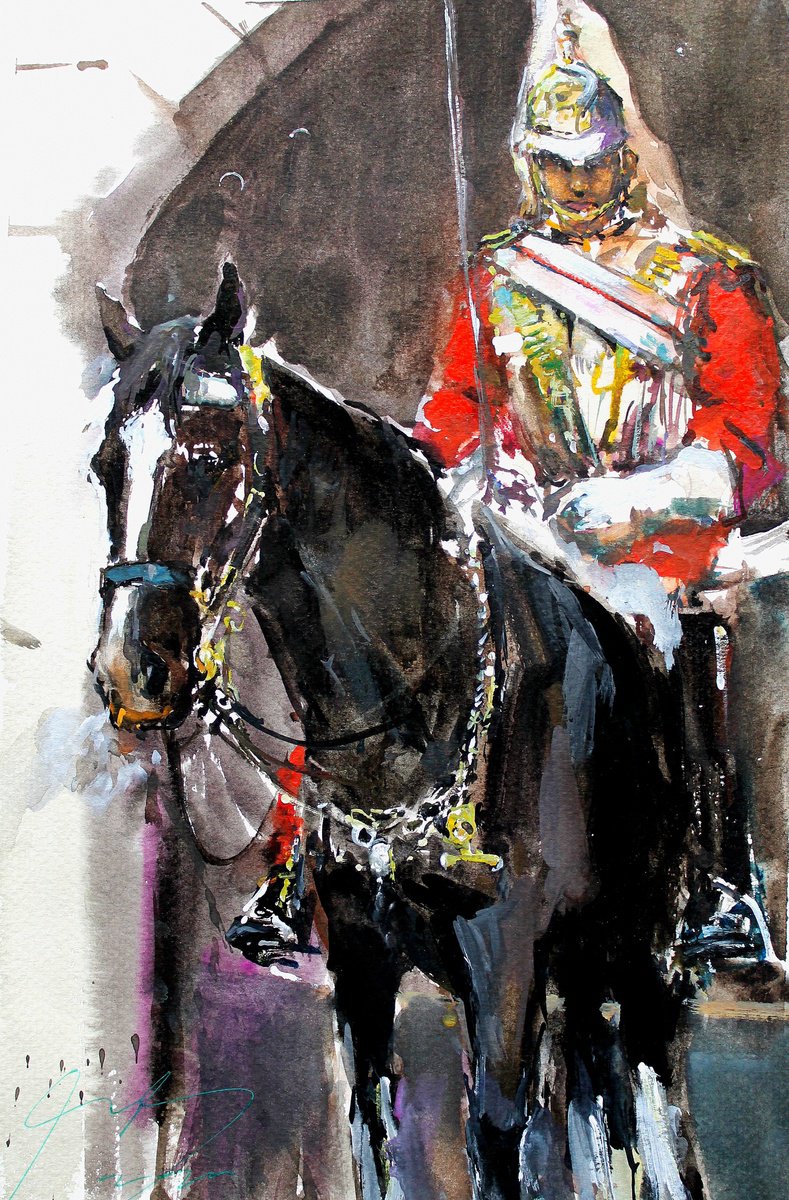 Impressionistic Animal Watercolour By Maximo Damico, 9 X 14", Household Cavalry, Original Artwork