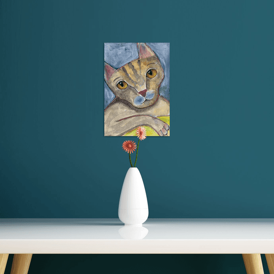 The brown eyed cat - Bennet the Cat - Funny Cat Art Whimsical