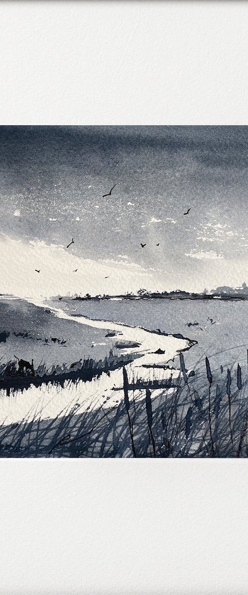 Monochrome - Bullrushes edge of Marshes by Teresa Tanner
