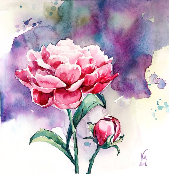 "Peony" Original watercolor sketch