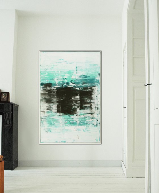 Static in White - Incl White Frame - Abstract Painting - 85x125cm - Ronald Hunter - 06A