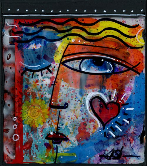 Mixed Media Funky Face 2 - Altered Cd Case Art by Kathy Morton Stanion