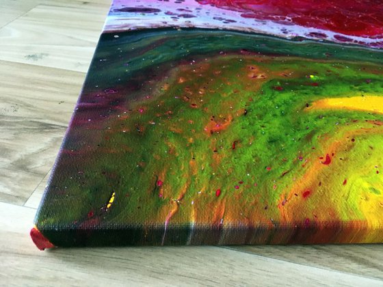 "Beautiful Mutation" - FREE USA SHIPPING - Original Abstract PMS Fluid Acrylic Painting, Framed - 16 x 20 inches