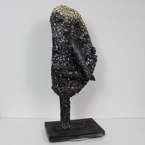 The blond - Metal Sculpture Bronze face steel brass - Philippe Buil