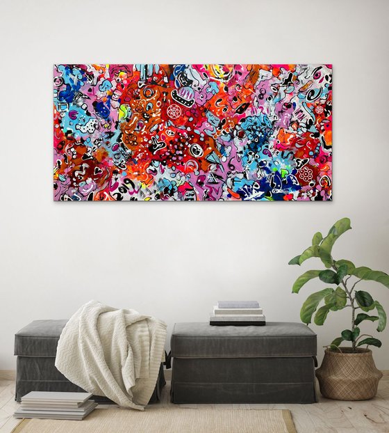 71''x 35''(180x90cm),Life in Colors 9, urban ,pop art ready to hang, colorful canvas art  - xxxl art - abstract art painting- extra large art- mixed media