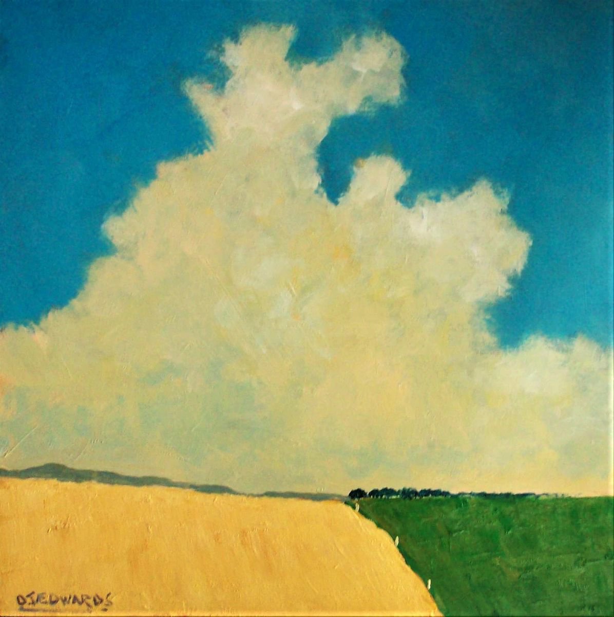 Impressionistic Landscape Acrylic Painting By David J Edwards, 12 X 12, Passing Rain, Hill Farm, Original Artwork