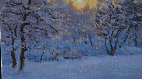 Cold Sunlight - original winter landscape, painting