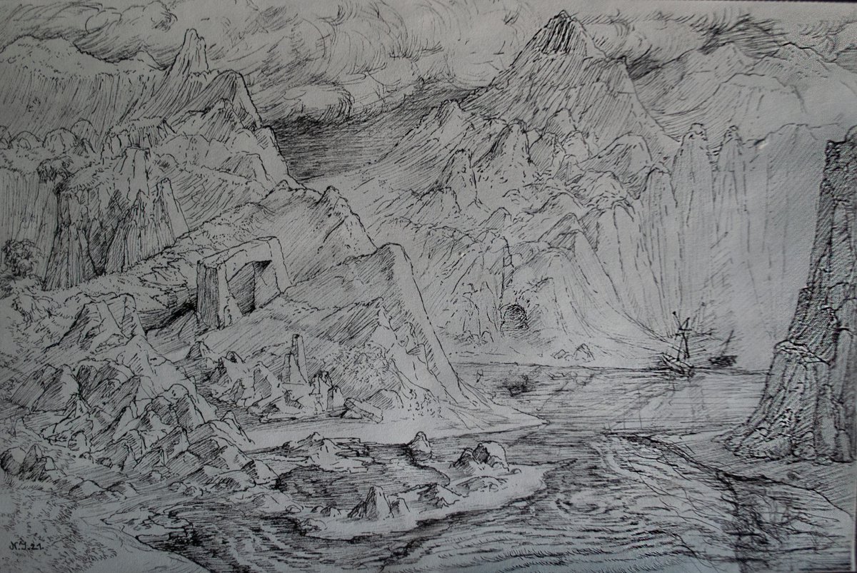 Illustrative Ink Drawing , The Dolmenn And The Grotto By Nikola Ivanovic, 11 X 8, Artwork For Sale On Artfinder
