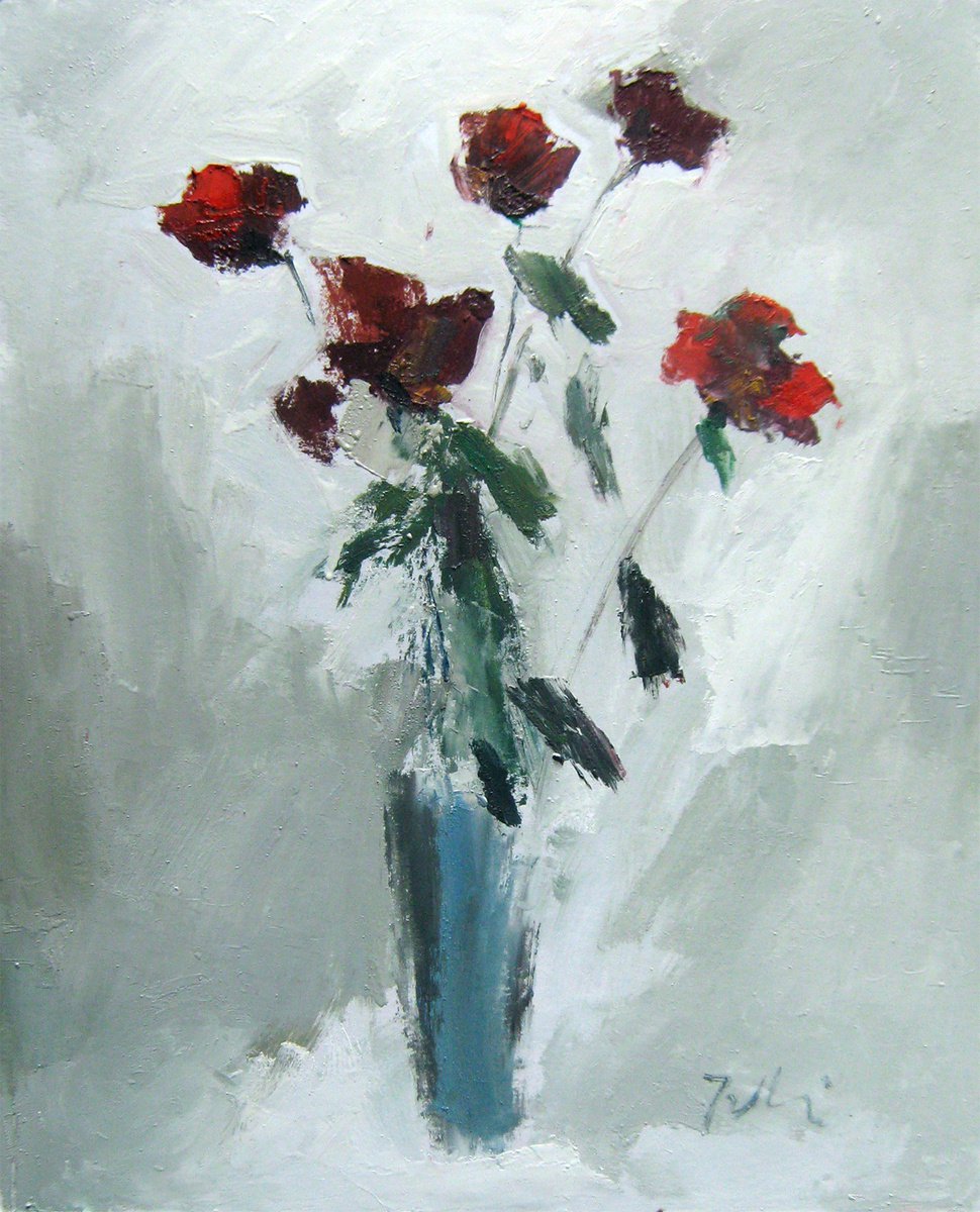 Roses in a blue vase KIP-86, Mato Jurkovic by Mato Jurkovic