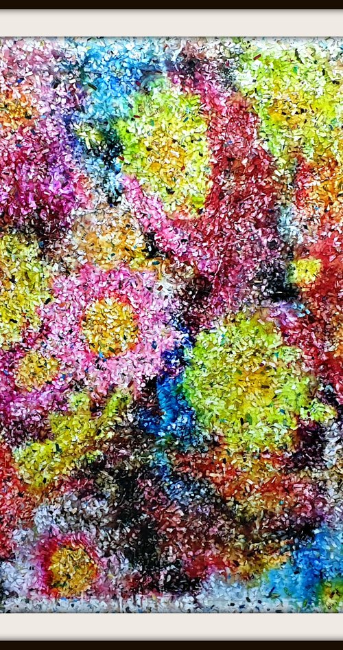 Flowers - 02 - (n.500) - acrylic painting on shredded paper by Alessio Mazzarulli