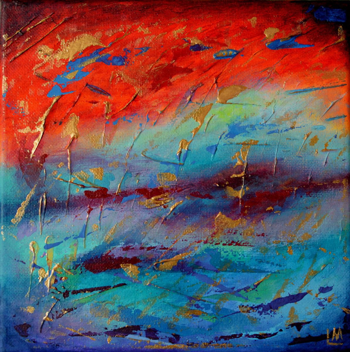 Red, Blue and Gold Abstract - Venus | Artfinder