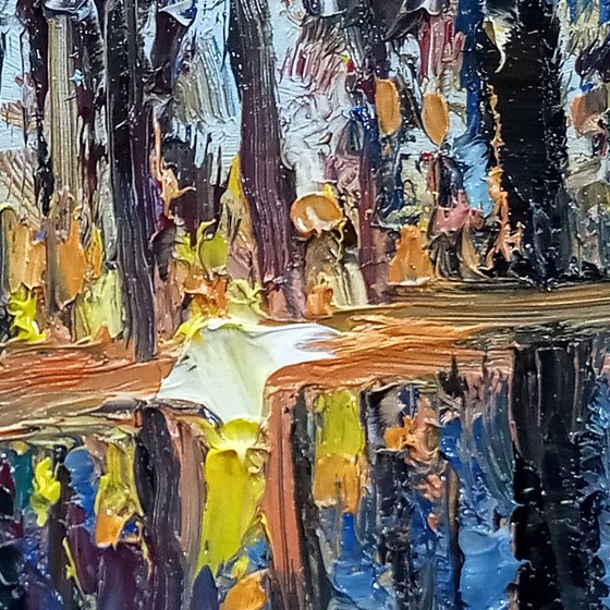 Sunset in a Winter Forest Small Oil Painting Original,Ready to Hang