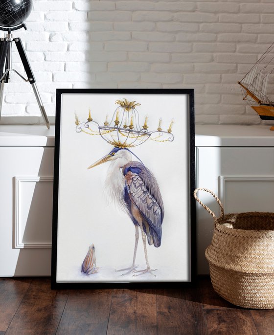 Gray Heron & Golden Chandelier