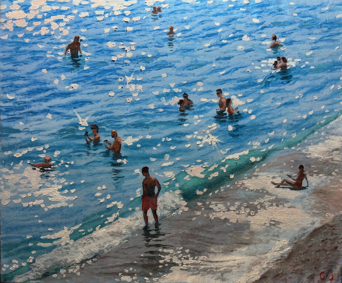 Impressionistic Portrait Oil Painting By Garry Arzumanyan, 24 X 20, The Beach 01, Original Artwork