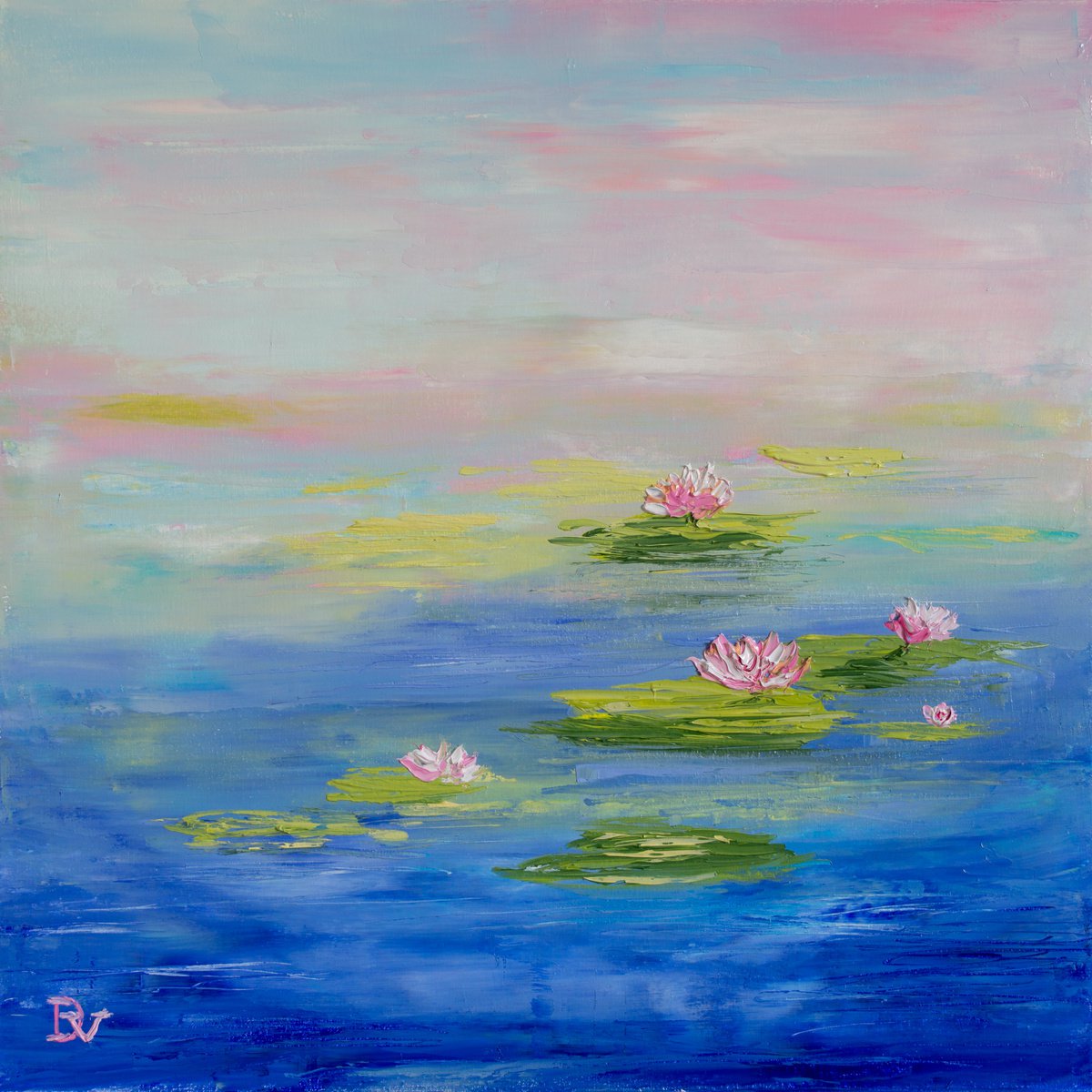 Impressionistic Botanical Oil Painting By Vladyslav Durniev, 16 X 16", Water Lilies, Original Artwork