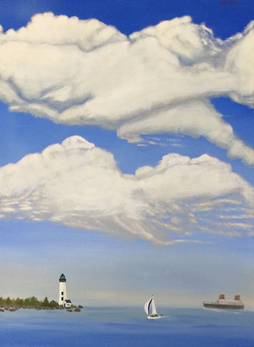 Photorealistic Landscape Oil Painting By Leslie Dannenberg, 22 X 30", Perfect Day, Original Artwork