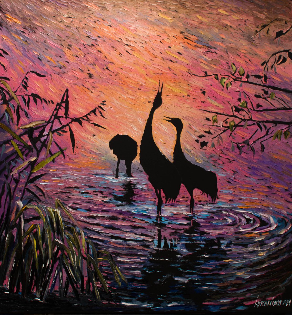 Impressionistic Animal Oil Painting By Ihor Bychkivskyy, 31 X 33, Pink Serenade, Original Artwork