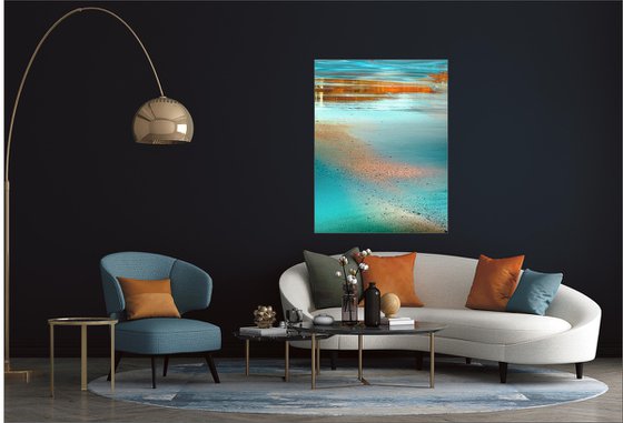 Aquamarine Gold - Large Abstract Vertical