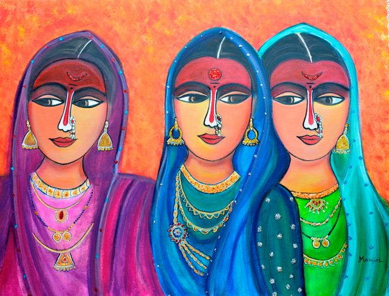 Friends Forever glittering Painting of figures on Canvas