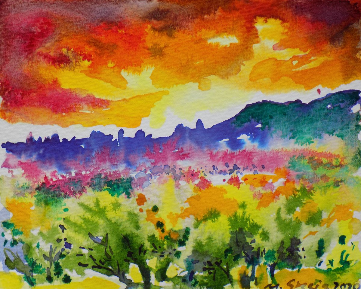 Burning sky over orchard by Maja Grecic