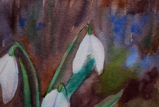 Snowdrops watercolor painting, flower wall art, floral gift for her