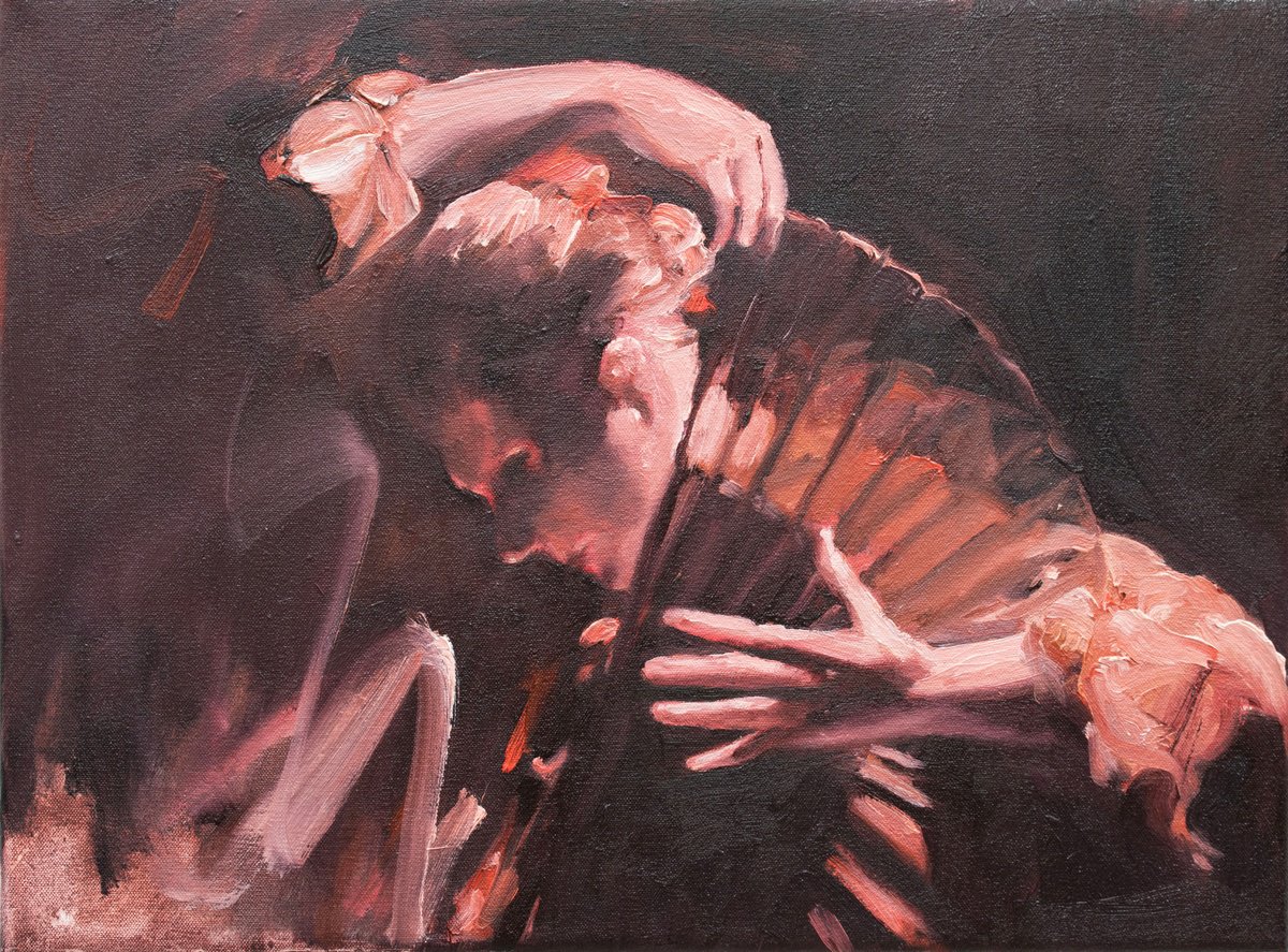 Impressionistic Portrait Oil Painting By Zil Hoque, 16 X 12", Sonidos Negros Iv (Study), Original Artwork