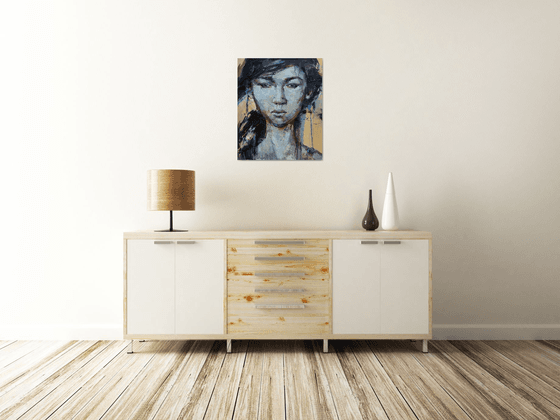 Asian girl abstract portrait painting 50 x 60 cm