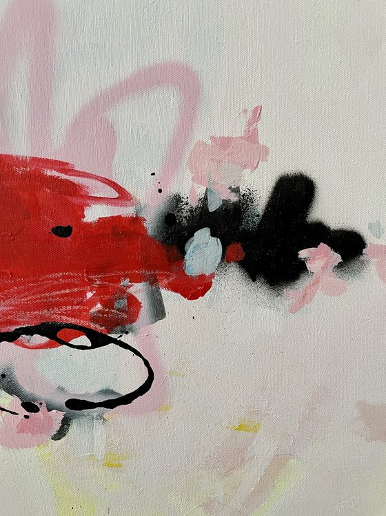 SMOOTH OPERATOR - 60 X 60 CM * ABSTRACT PAINTING ON CANVAS * RED *PINK * WHITE