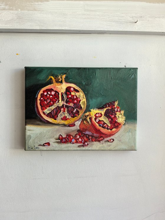 Pomegranate on blue