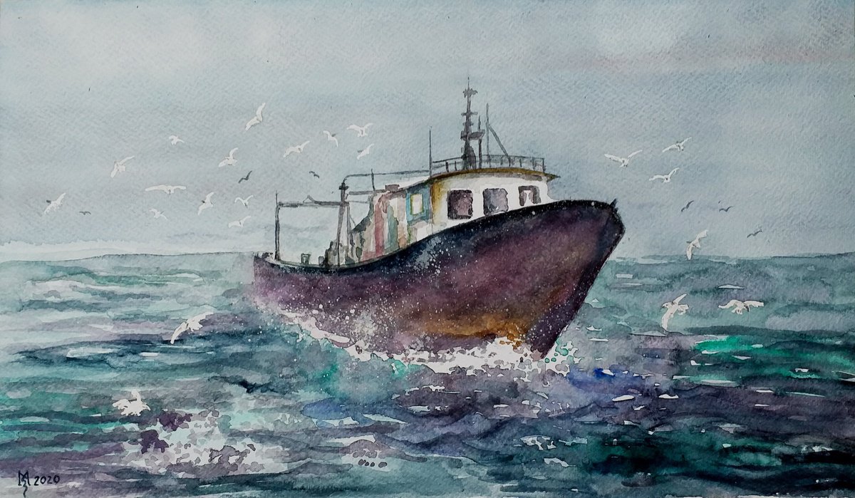 Impressionistic Watercolour , Fishing Boat By Zoran Mihajlovic Muza, 15 X 9, Artwork For Sale On Artfinder
