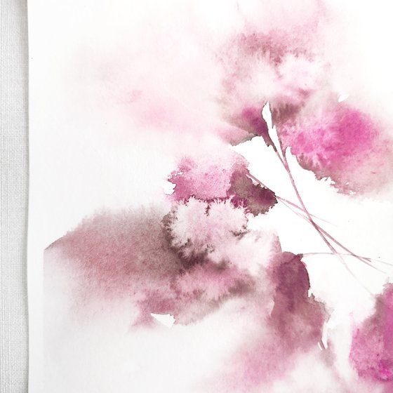 Blush pink flowers, watercolor small floral painting