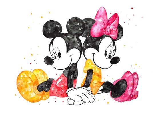 Mickey and Minnie Mouse, Watercolor