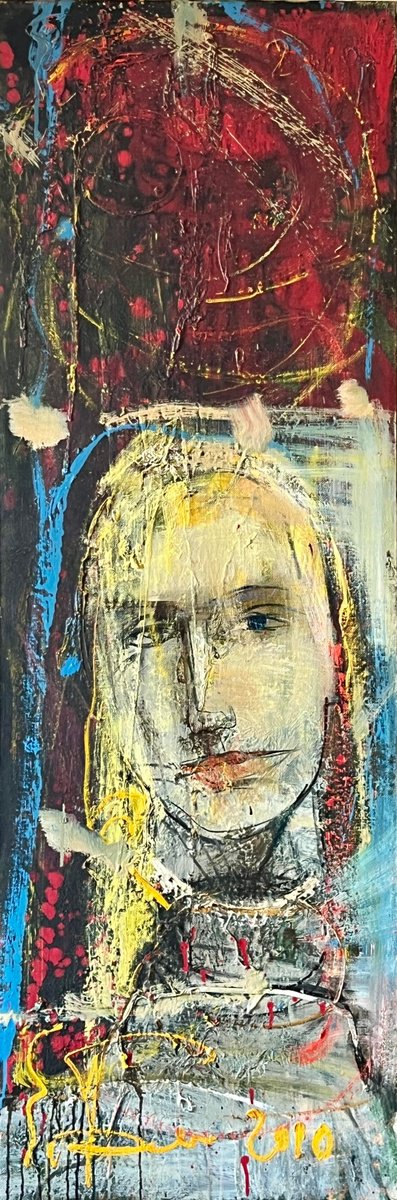 Expressive Portrait Oil Painting By Eduard Belsky, 20 X 59, She, Original Artwork