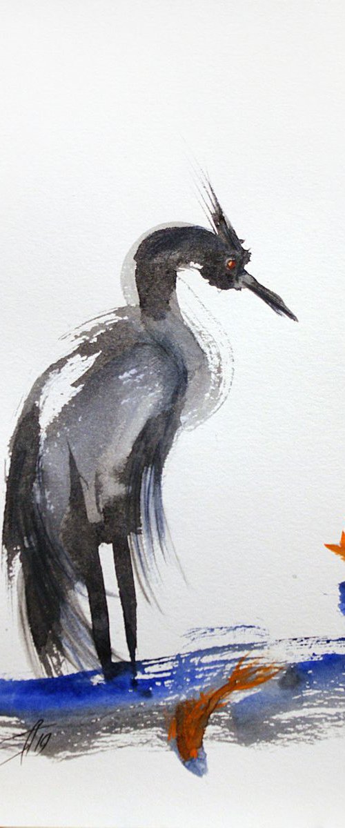 Gray Heron by Salana Art