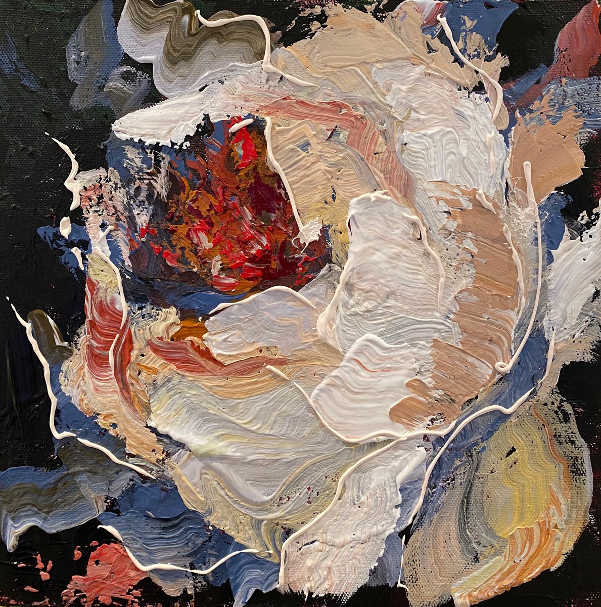Peony in beige original flower painting on canvas by Oksana Petrova