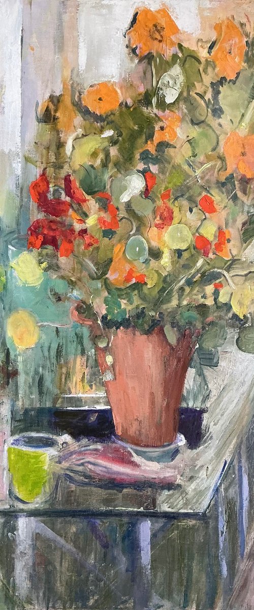 Winter Greenhouse Nasturtiums by Sandra Haney