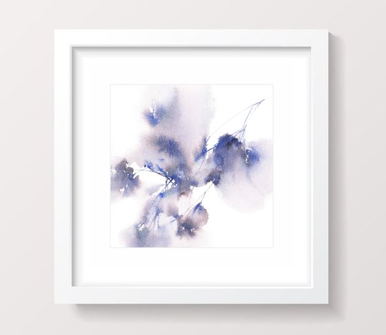 Blue flower painting, small square art