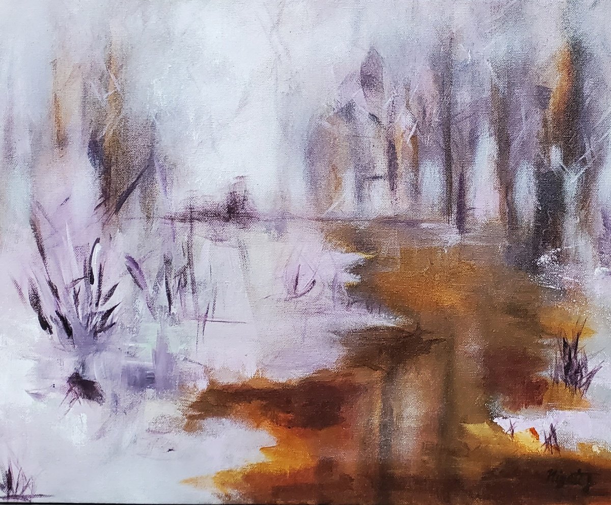 Impressionistic Landscape Acrylic Painting By Niyati Jiwani, 20 X 16", Pastel Pines, Original Artwork