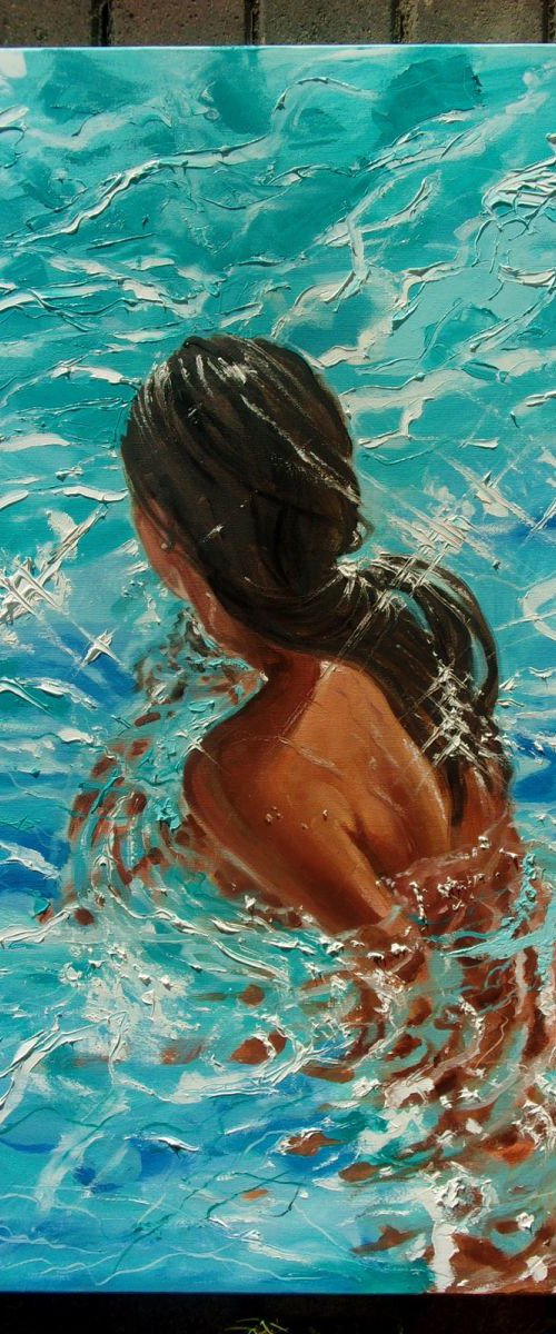 " THE MERMAID " SEA original painting palette knife GIFT MODERN URBAN ART OFFICE ART DECOR HOME DECOR GIFT IDEA by Monika Luniak