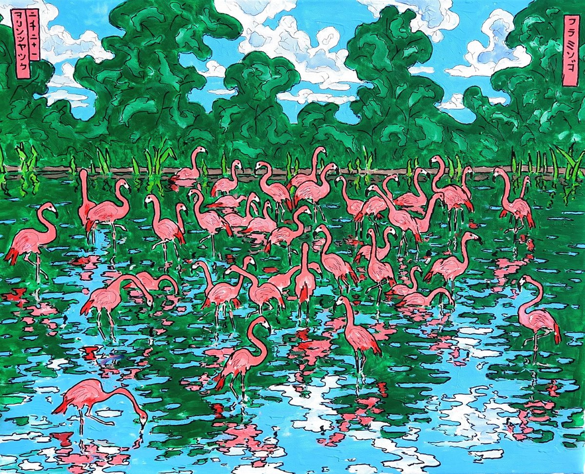 Animal Acrylic Painting By Colin Ross Jack, 30 X 24, Flamingos, Original Artwork