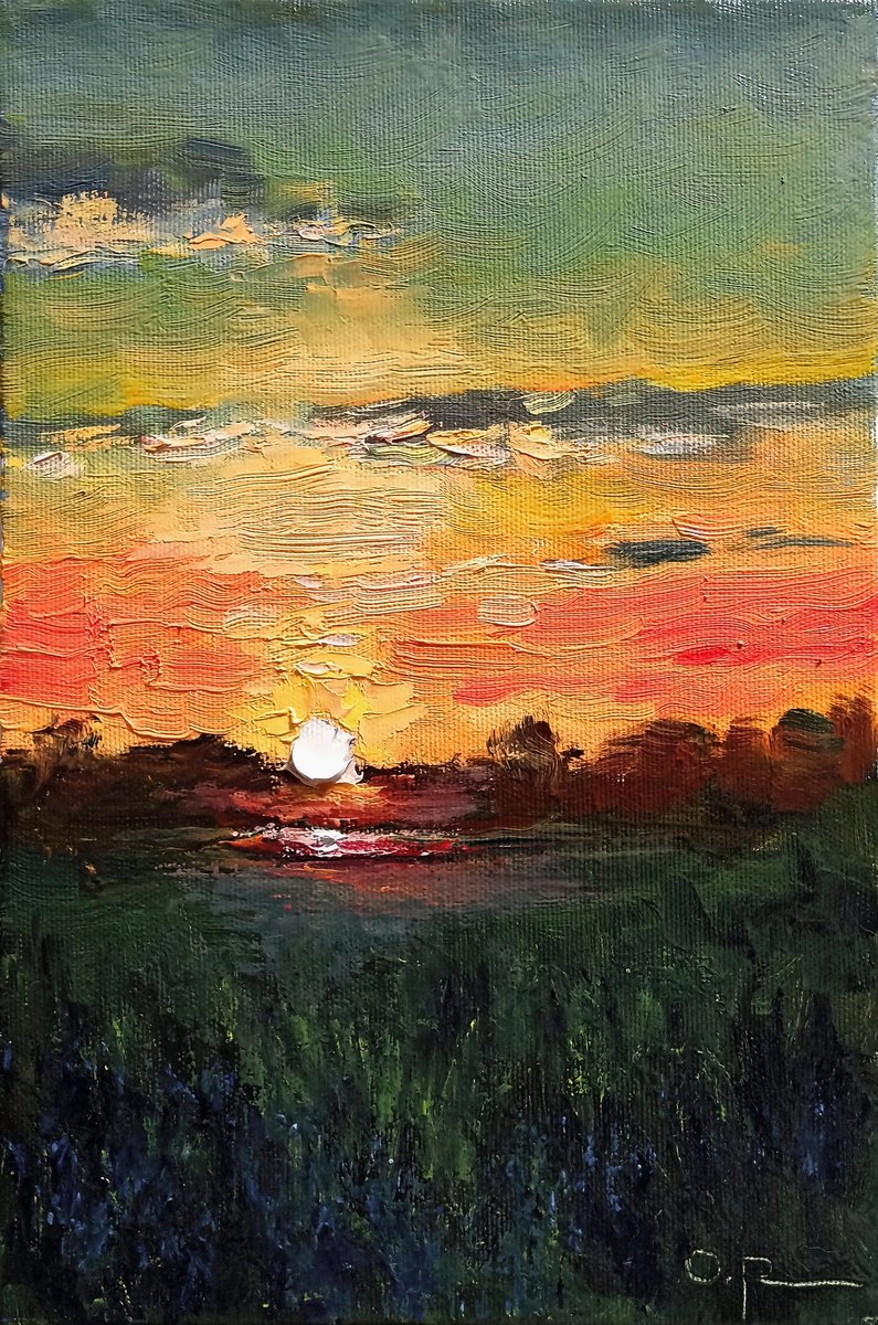 Impressionistic Landscape Oil Painting By Oleh Rak, 8 X 12", Impression. New Day, Original Artwork