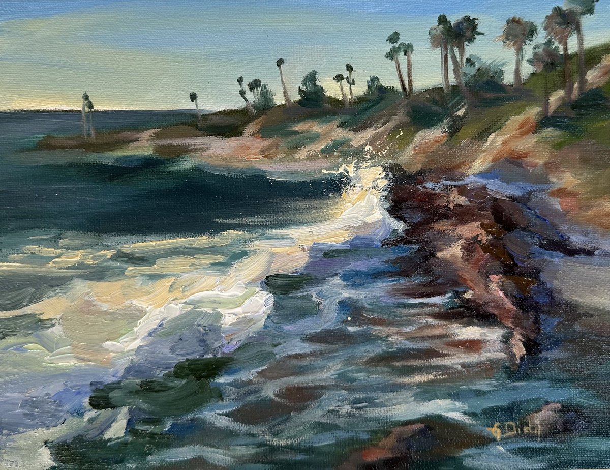 Impressionistic Landscape Oil Painting By Grace Diehl, 8 X 6, Crashing Wave, Original Artwork