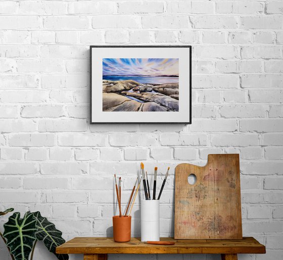 Seaside Sunset original watercolor painting gift idea for friend